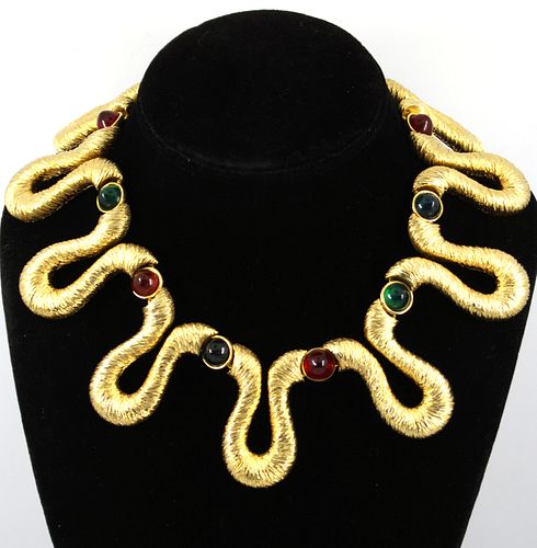 Serpentine Collar Necklace W Cabochon Beads