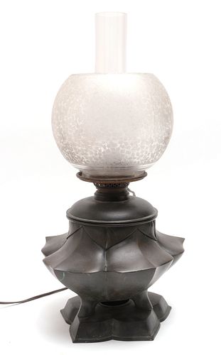Bronze And Glass Lotus Table Lamp