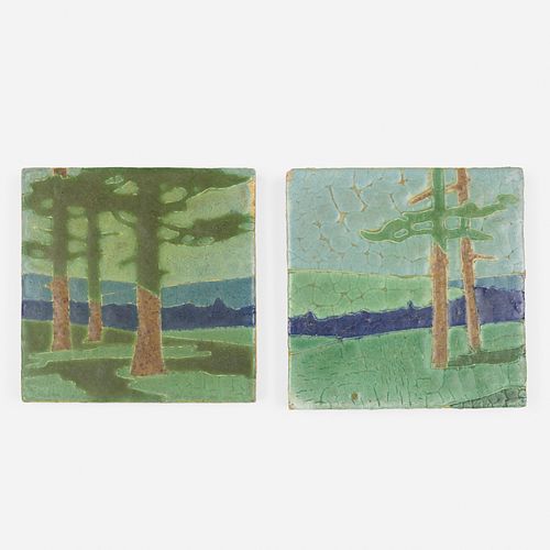 Grueby Faience Company, The Pines tiles, set of two
