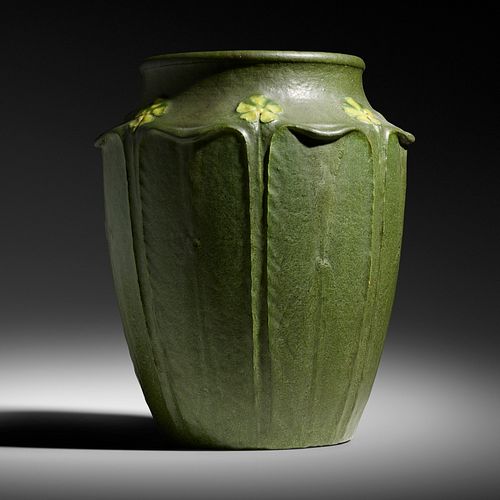 Marie Seaman for Grueby Faience Company, Rare vase with cinquefoils