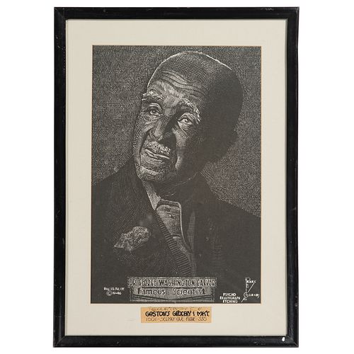 George Washington Carver, "Psycho Beautigraph Etching" by Artist Felix B. Gaines, 1946