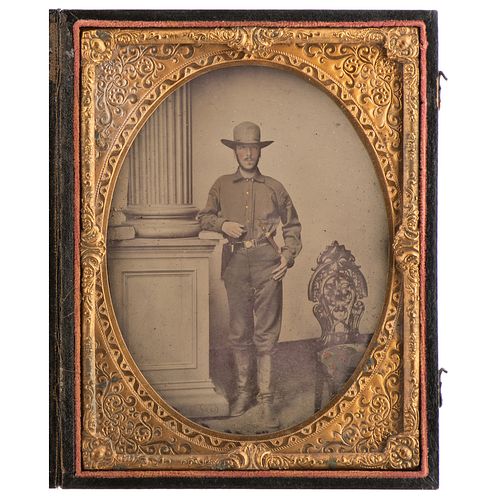 Half Plate Ambrotype of Double Armed Louisiana Soldier by Rees, Tentatively Identified
