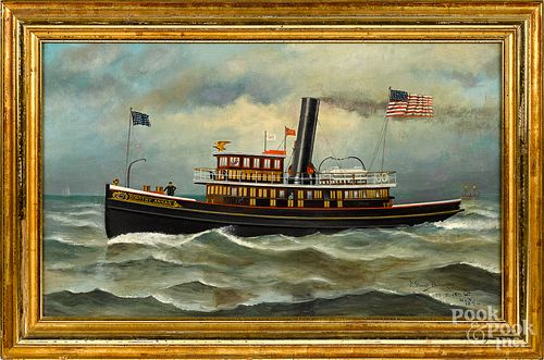 James Blackton oil on canvas of a tugboat