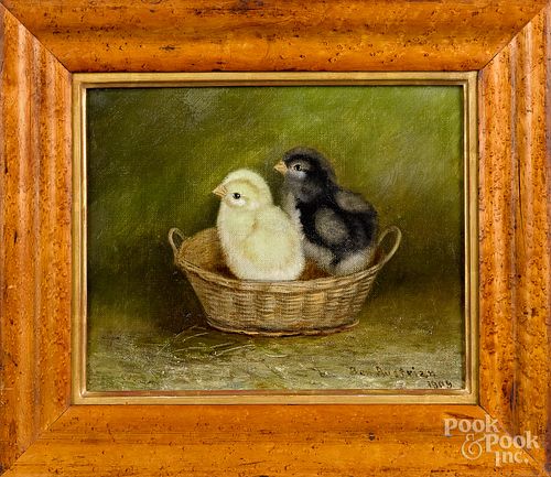 Ben Austrian oil on canvas of two chicks