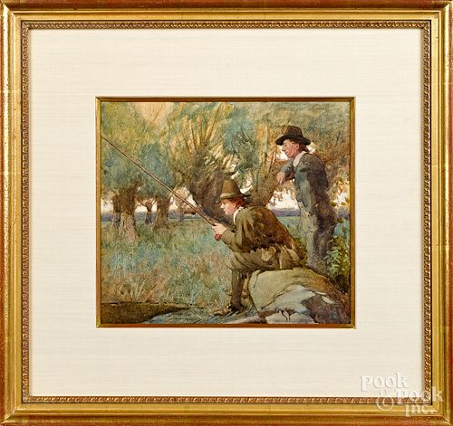 William Lee-Hankey watercolor of two men fishing
