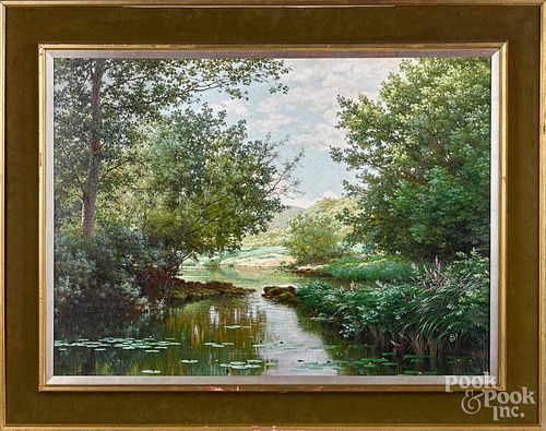 Rene His oil on canvas river landscape