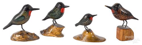 Joseph Moyer four small carved and painted birds