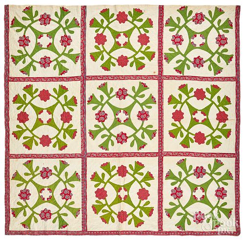 Cactus Rose appliqué quilt, late 19th c.