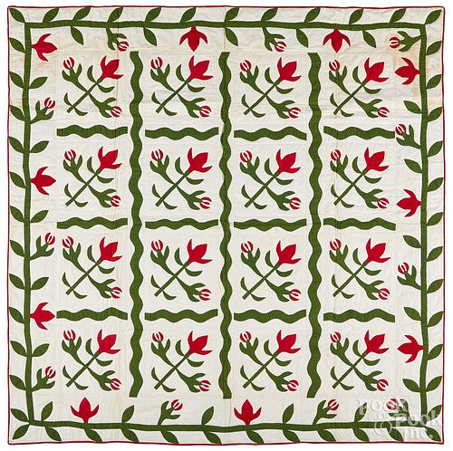 Red and green cactus flower quilt
