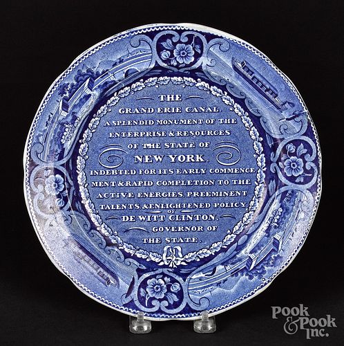 Historical blue Staffordshire Erie Canal plate