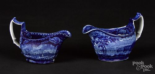 Two Historical blue Staffordshire gravy boats