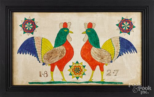 Pennsylvania watercolor of two roosters