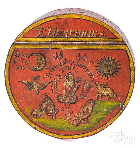 Painted tole snuff box, with Odd Fellows symbols
