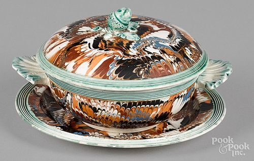 Mocha bowl, cover and undertray, 19th c.