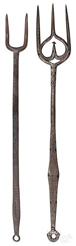 Two Pennsylvania wrought iron flesh forks