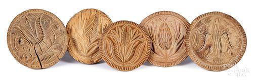Five turned and carved butterprints, 19th c.