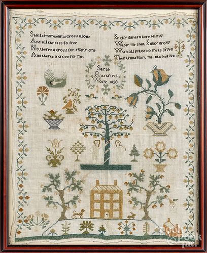 Silk on linen Adam & Eve sampler, dated 1820