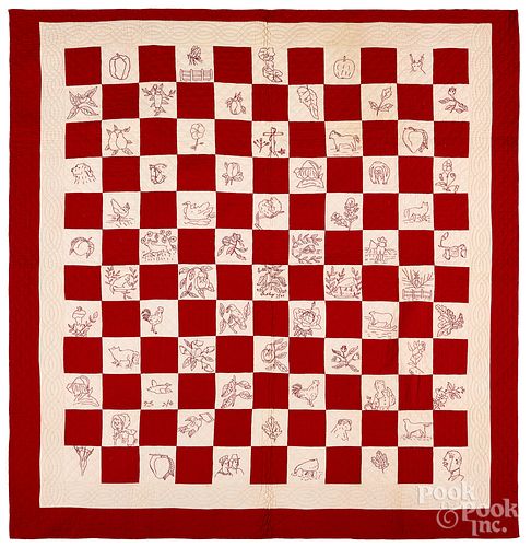 Red and white checkerboard quilt