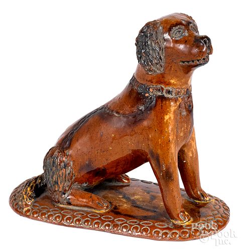 Pennsylvania redware seated dog, 19th c.