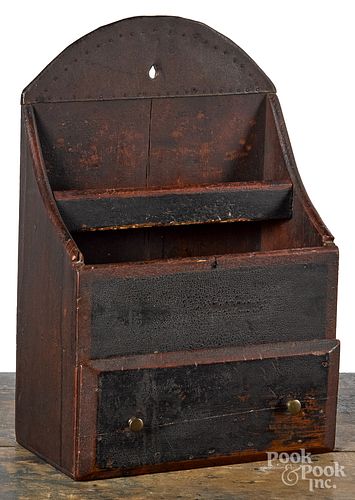 Painted pine hanging wall box, 19th c.