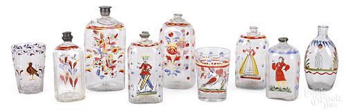 Collection of Stiegel-type enameled glass