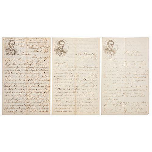Beardless Abraham Lincoln Stationery, Trio of Letters Written by a School Teacher