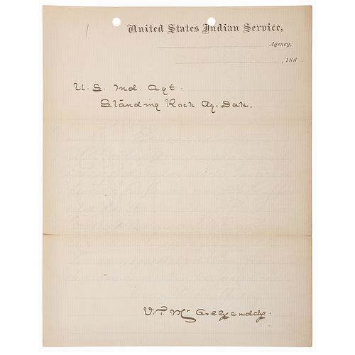 Dakota Territory Indian Agent Valentine T. McGillycuddy Letter Signed to James Mclaughlin, Standing Rock Agency 