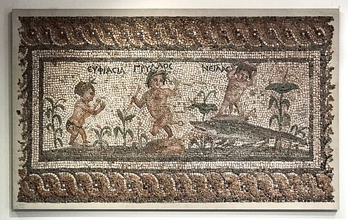 Important Roman Mosaic Nilotic Scene, 3 Pygmies