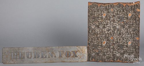 Tin bag stencil for Reuben Fox, ca. 1900