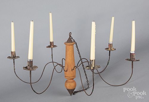 Painted wood and tin candle chandelier