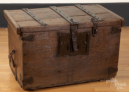 Continental oak lock box, 18th c.