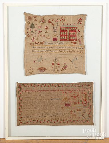 Pair of silk on linen samplers, by Mary Procter