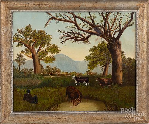 American oil on canvas primitive landscape