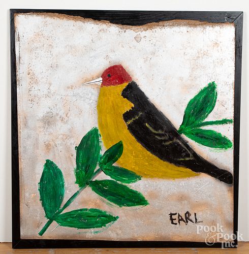 Earl Swanigan oil on board outsider art of a bird