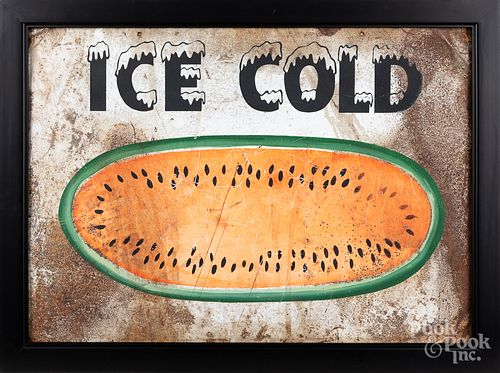Painted tin Ice Cold watermelon sign