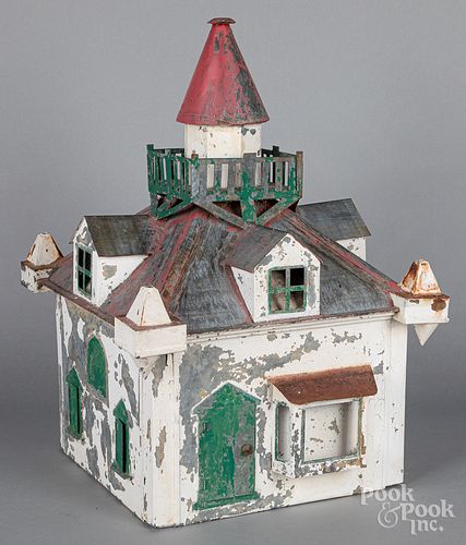 Painted zinc birdhouse, early 20th c.
