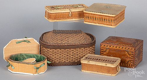 Five Shaker baskets, together with a dresser box