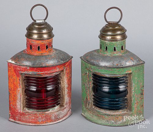 Two painted Perkins Marine lanterns