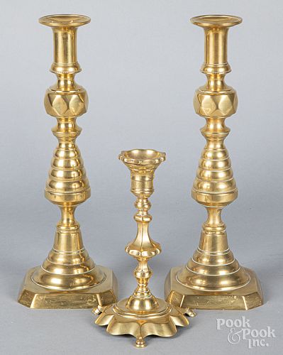 Pair of large brass beehive candlesticks
