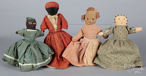 Four cloth topsey turvey dolls