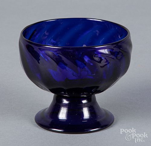 Stiegel type ribbed cobalt glass footed bowl