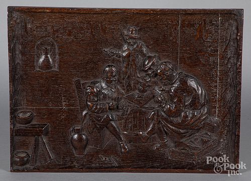 Continental carved oak plaque, 19th c.