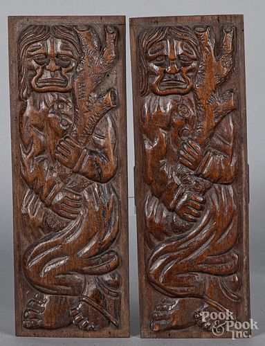 Four Continental carved oak panels, 17th/18th c.