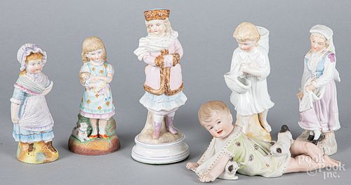 Six bisque and porcelain figures of children