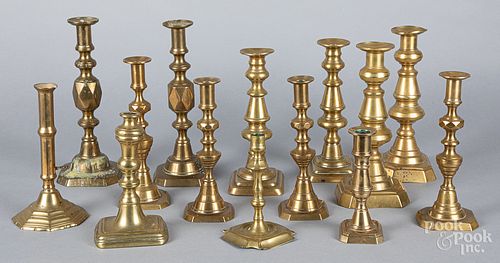 Collection of English brass candlesticks