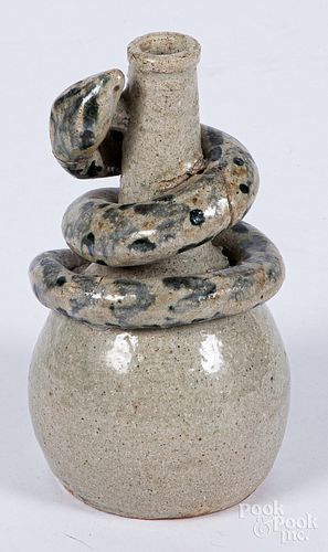 Stoneware snake bottle, probably midwestern