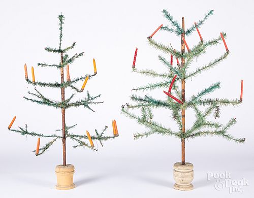 Two German feather trees, with candles