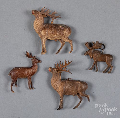 Four Dresden deer Christmas ornaments