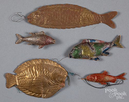 Five Dresden fish Christmas ornaments