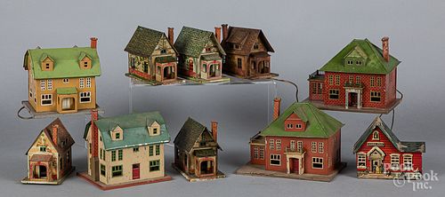 Nine Lionel tin houses